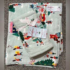 Cath Kidston 3Pc Set (1Bath 2Hand) London Snow Day - Duckegg Bath & Hand Towels